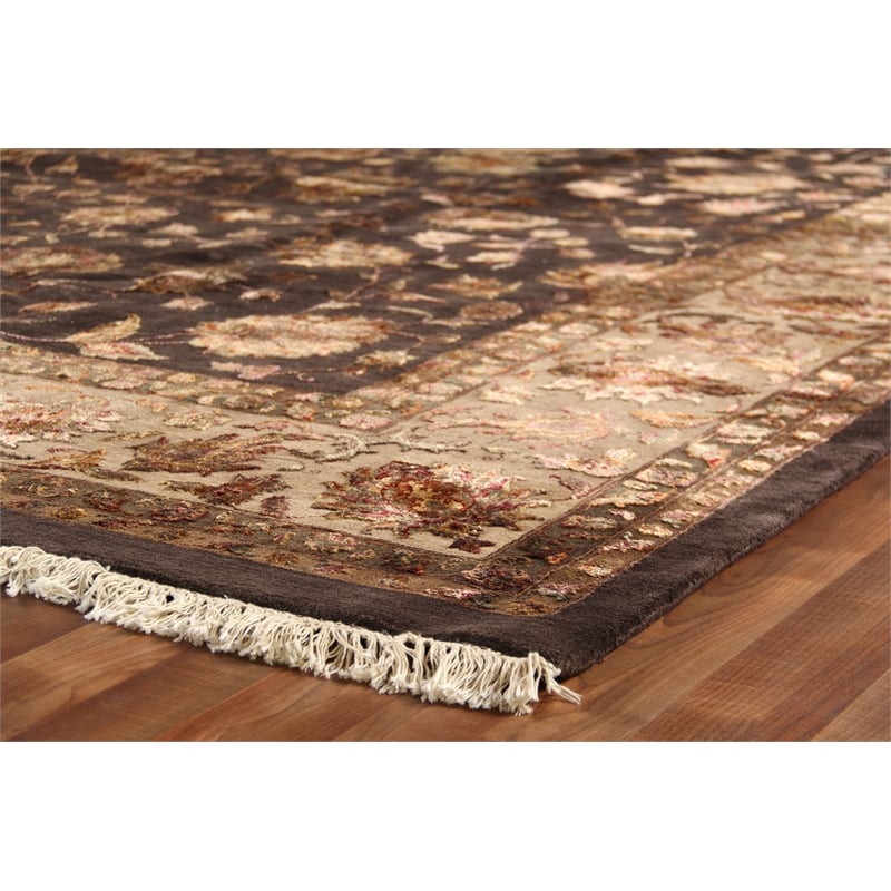 Hand-Knotted Wool/Silk Charcoal/Beige 12'x15' Area Rug