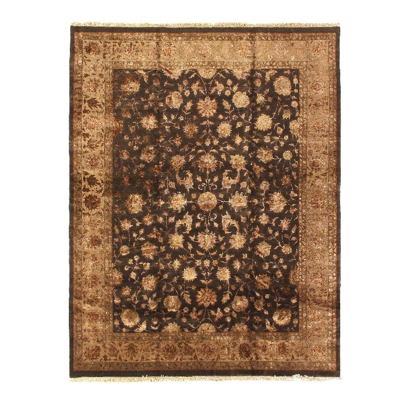 Hand-Knotted Wool/Silk Charcoal/Beige 12'x15' Area Rug