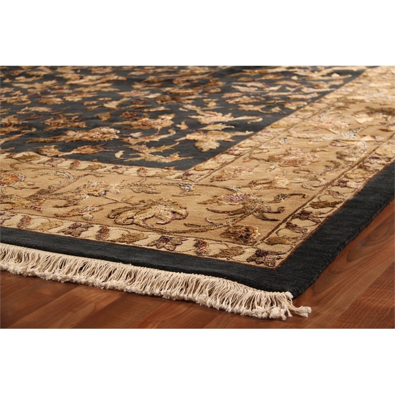 Hand-Knotted Wool/Silk Black/Gold 12'x14' Area Rug