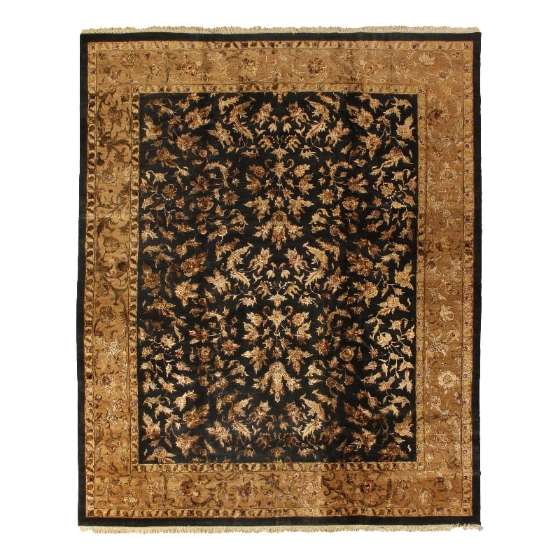 Hand-Knotted Wool/Silk Black/Gold 12'x14' Area Rug