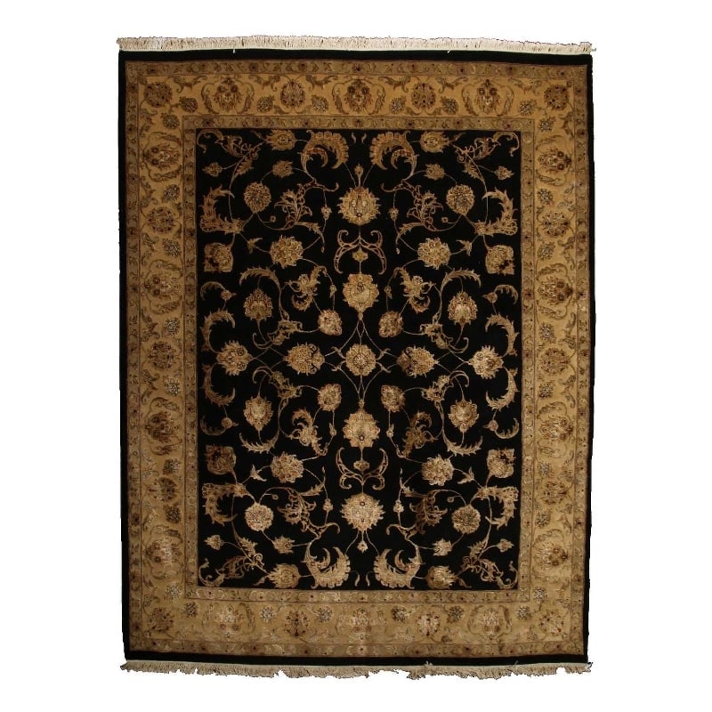Hand-Knotted Wool/Silk Black/Gold 8'x10' Area Rug
