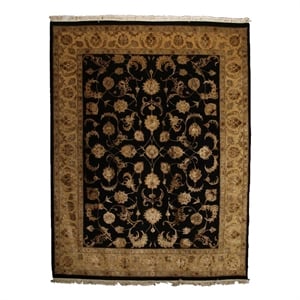 Hand-Knotted Wool/Silk Black/Gold 8'x10' Area Rug