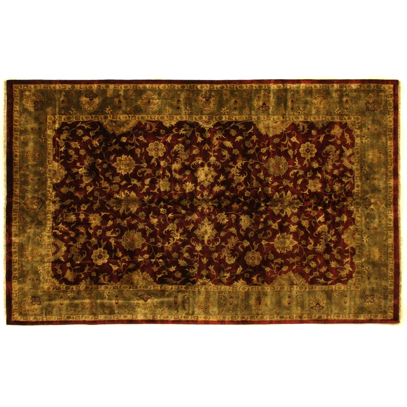 Hand-Knotted New Zealand Wool Maroon/Green 2'6