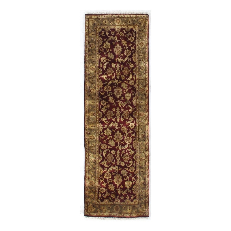 Hand-Knotted New Zealand Wool Maroon/Green 2'6