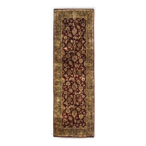 Hand-Knotted New Zealand Wool Maroon/Green 2'6&quotx12' Area Rug