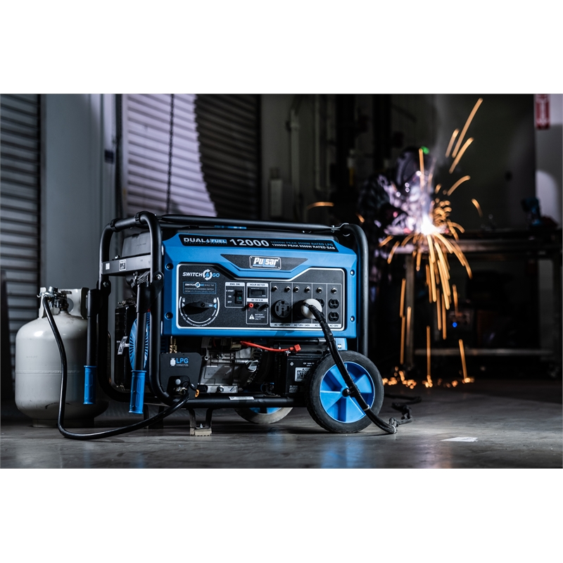 Pulsar 12000W Dual Fuel Portable Generator with Electric Start in Black