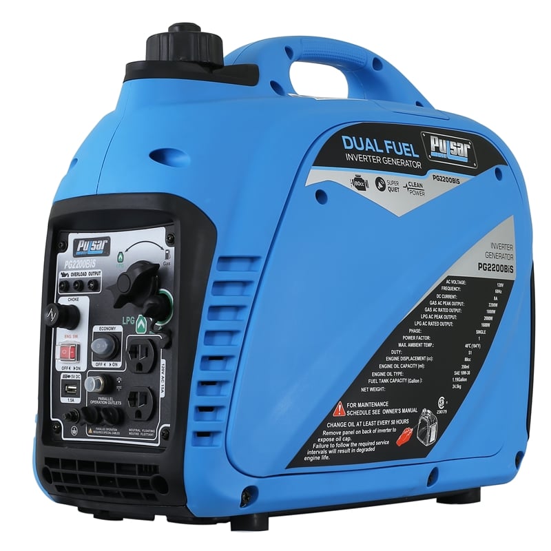 Pulsar 2200 Watt Quiet Dual Fuel Portable Inverter Generator w/ USB Outlet -Blue