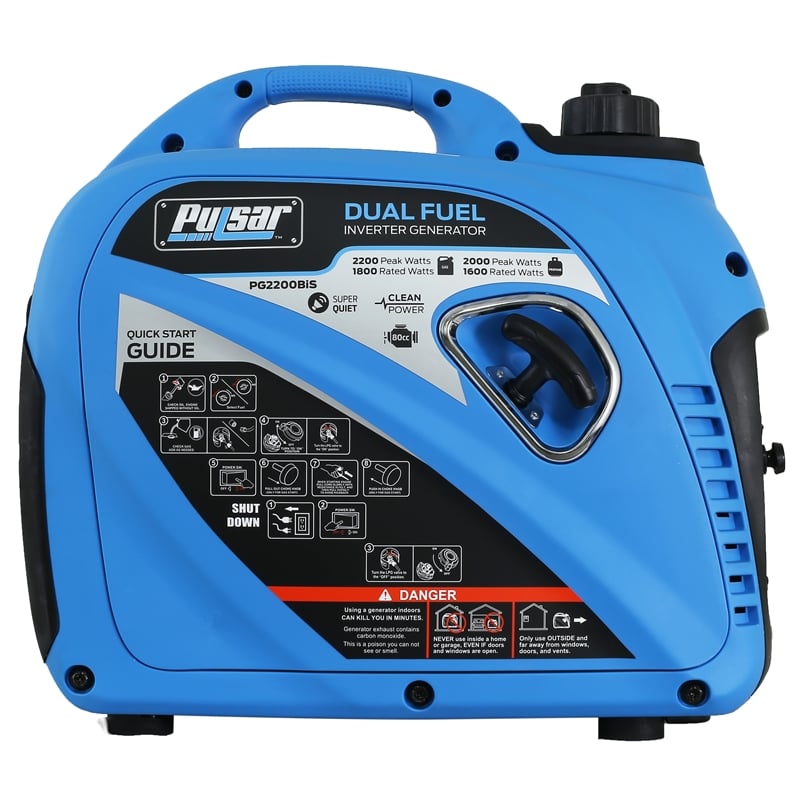 Pulsar 2200 Watt Quiet Dual Fuel Portable Inverter Generator w/ USB Outlet -Blue