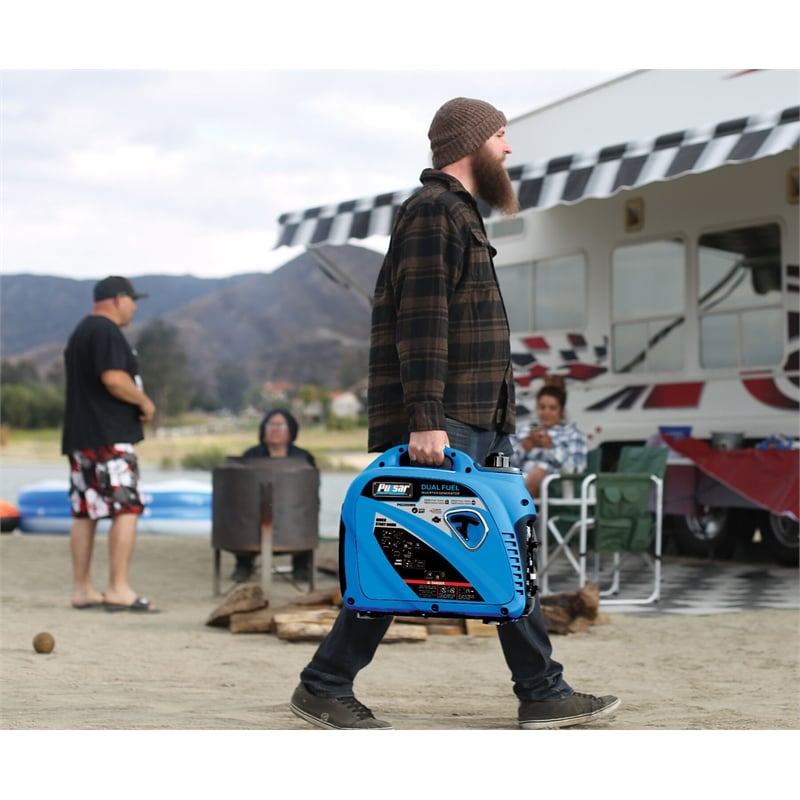 Pulsar 2200 Watt Quiet Dual Fuel Portable Inverter Generator w/ USB Outlet -Blue