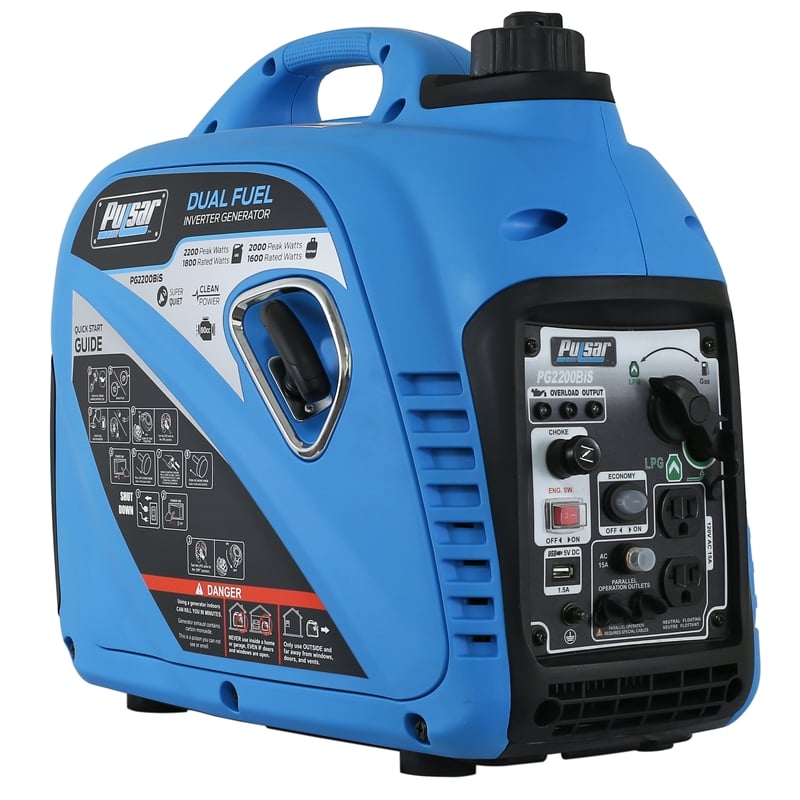 Pulsar 2200 Watt Quiet Dual Fuel Portable Inverter Generator w/ USB Outlet -Blue