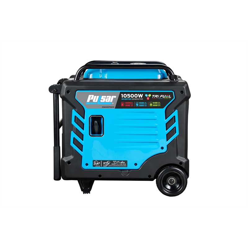 Pulsar 10500 Watt Tri-Fuel Portable Inverter Generator with Remote Start in Blue