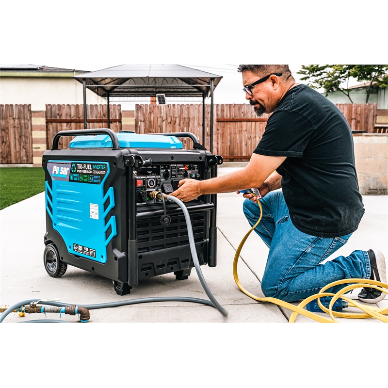 Pulsar 10500 Watt Tri-Fuel Portable Inverter Generator with Remote Start in Blue