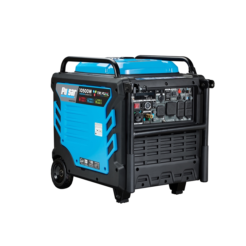 Pulsar 10500 Watt Tri-Fuel Portable Inverter Generator with Remote Start in Blue