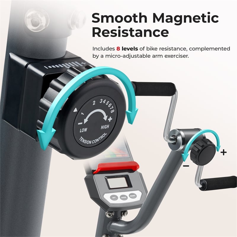 Sunny Health & Fitness Smart Mag Recumb Bike w/ Hand Cycle in Gray
