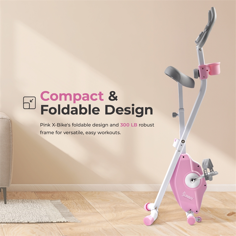 Sunny Health & Fitness Pink Foldable Mag X-Bike Pro in Pink