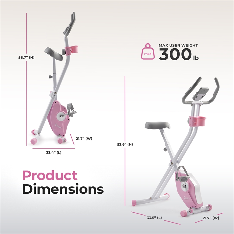 Sunny Health & Fitness Pink Foldable Mag X-Bike Pro in Pink