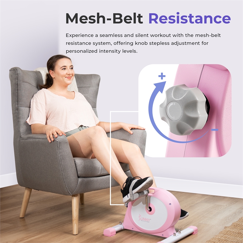 Sunny Health & Fitness Under Desk Smart Mini Bike in Pink