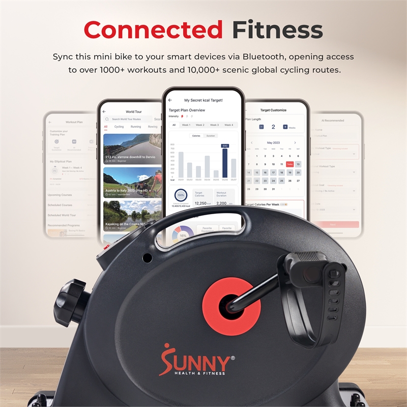 Sunny Health & Fitness Under Desk Smart Mini Bike  in Dark Gray