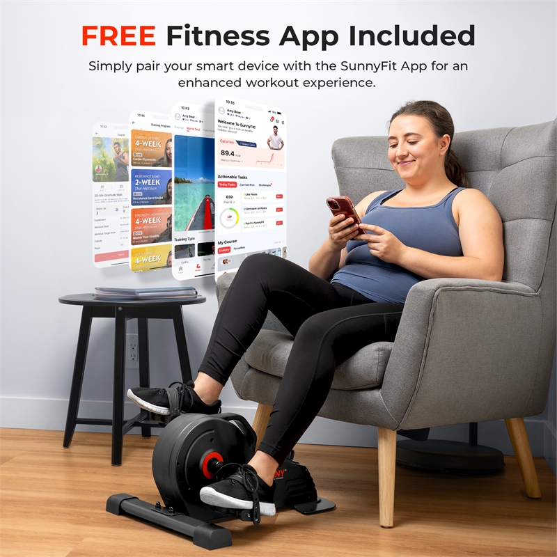 Sunny Health & Fitness Smart Under Desk Mag Cycle in Black