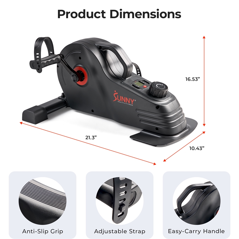 Sunny Health & Fitness Smart Under Desk Mag Cycle in Black