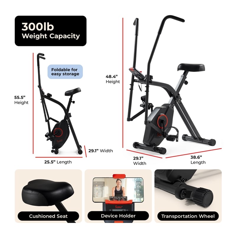 Sunny Health & Fitness Smart Total Body X Bike in Black