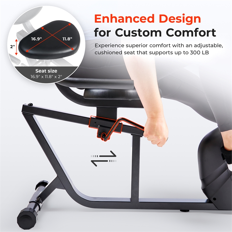 Sunny Health & Fitness Smart Recumb Bike w/ Adj Seat in Gray
