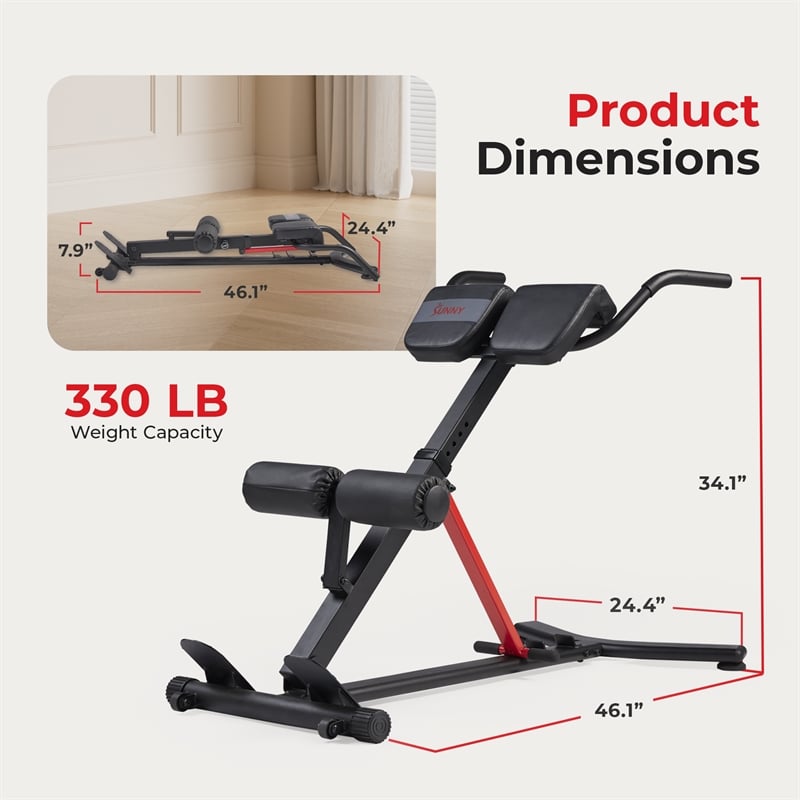 Sunny Health & Fitness Hyperextension Roman Chair w/ Dip Station in Black