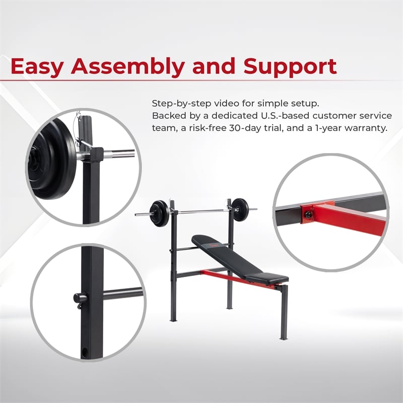 Sunny Health & Fitness Adj Standard Incline Bench w/ Rack in Black