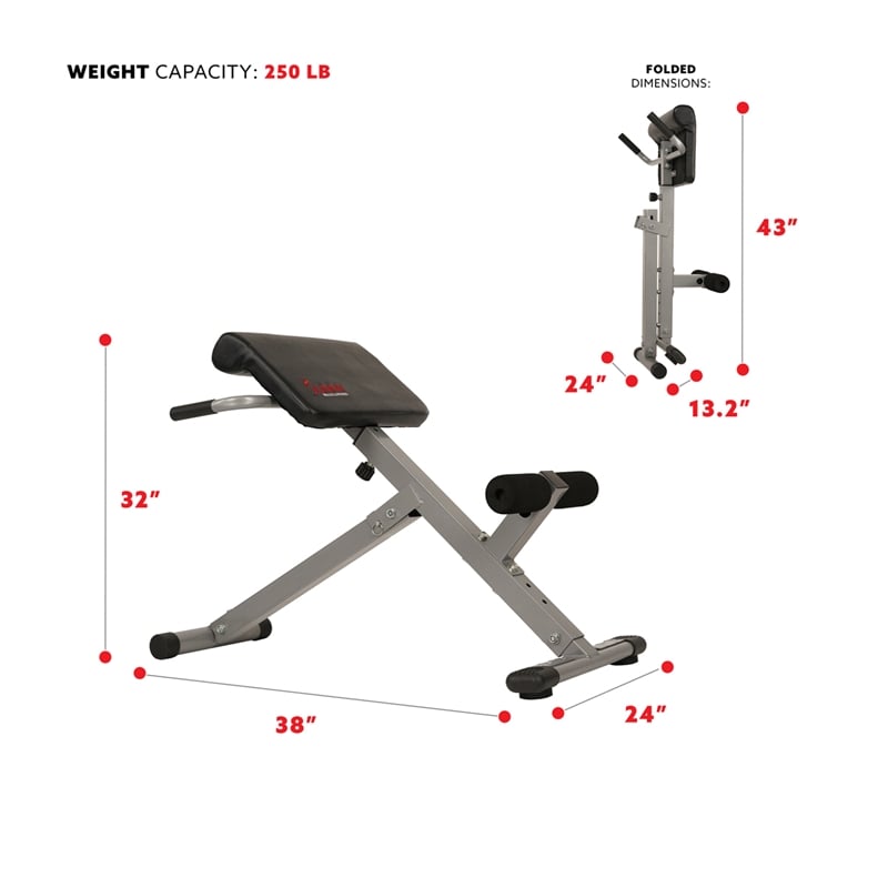 Sunny Health & Fitness 45 Degree Hyperextension Roman Chair in Black