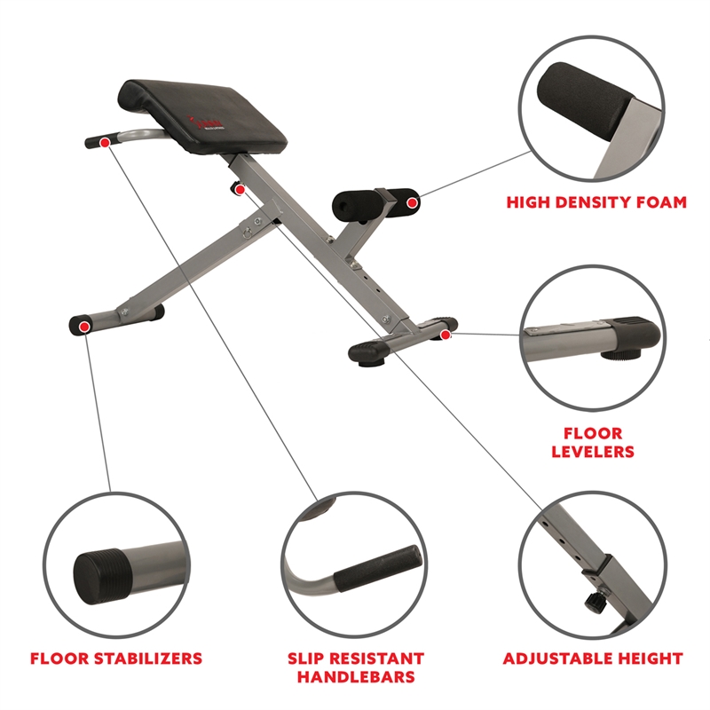 Sunny Health & Fitness 45 Degree Hyperextension Roman Chair in Black