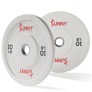 Sunny Health & Fitness Elite 2-inch Rubber Olympic Plates 10 lb (Pair) in White