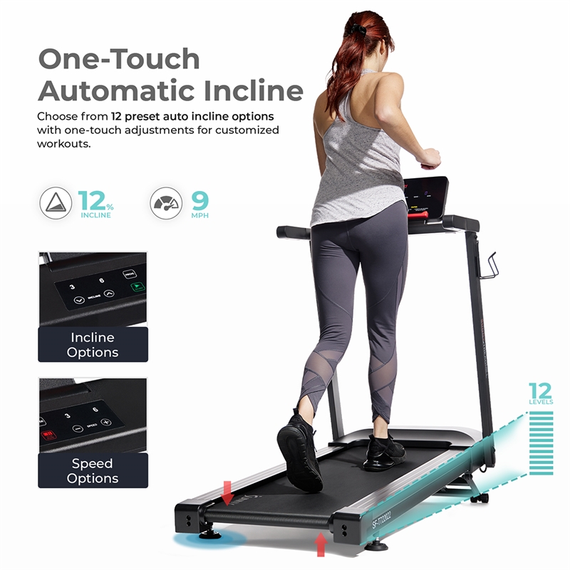 Sunny Health & Fitness Interactive Slim Auto Incline Treadmill w/Bluetooth-Black