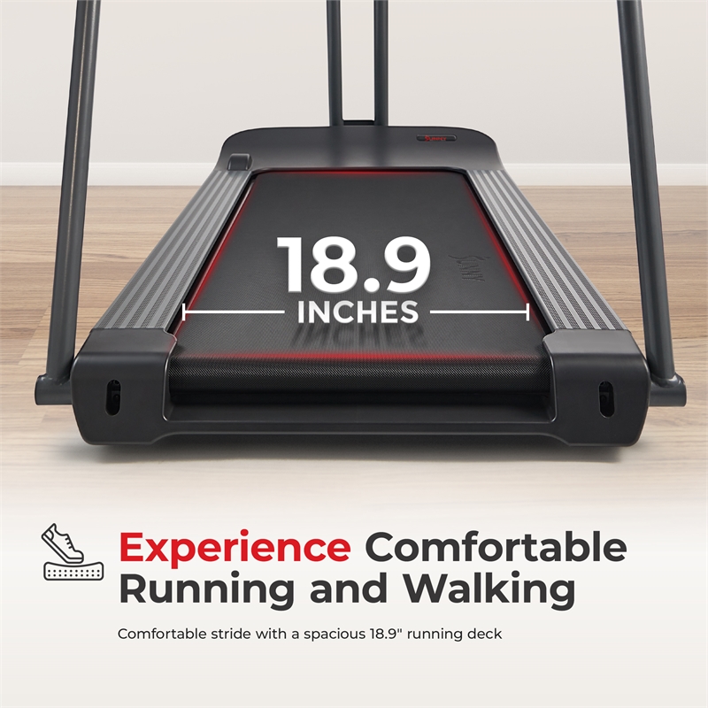 Sunny Health & Fitness Running Treadmill with Handrails in Grey/Black
