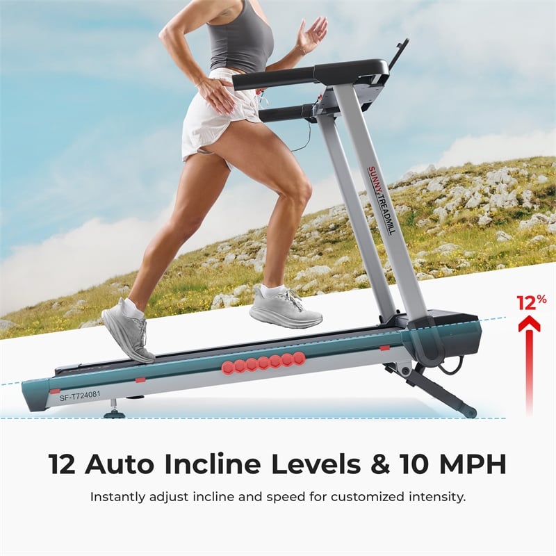 Sunny Health & Fitness Pace 500 Smart Auto Incline Treadmill in Black/Gray/Red