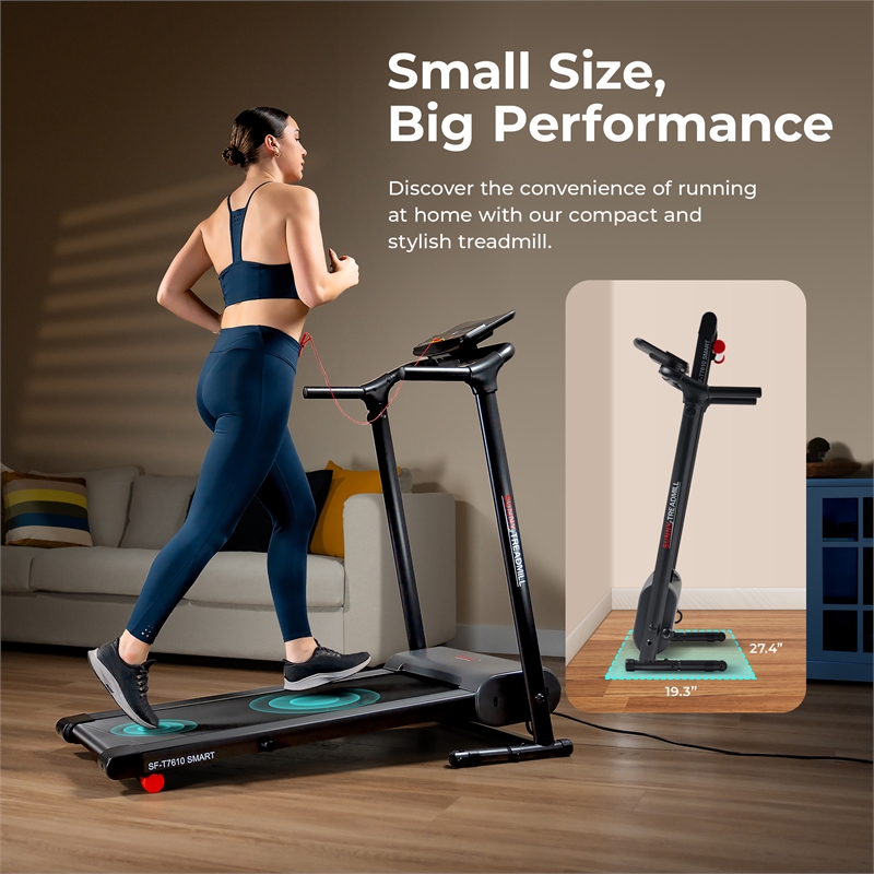 Sunny Health & Fitness SMART Easy Assembly Folding Treadmill in Black