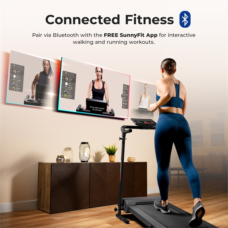 Sunny Health & Fitness SMART Easy Assembly Folding Treadmill in Black