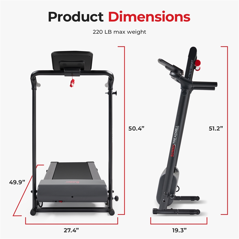 Sunny Health & Fitness SMART Easy Assembly Folding Treadmill in Black