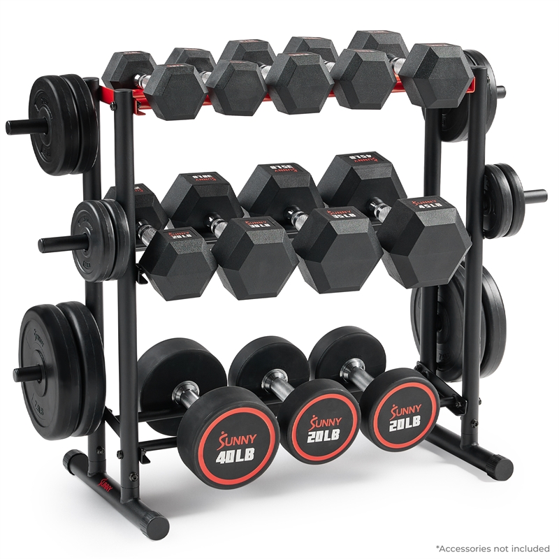 Sunny Health & Fitness Multi-Weight Storage Rack Stand in Black
