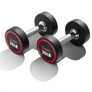 Sunny Health & Fitness Signature Style Polyurethane Round Dumbbell 15lb in Black