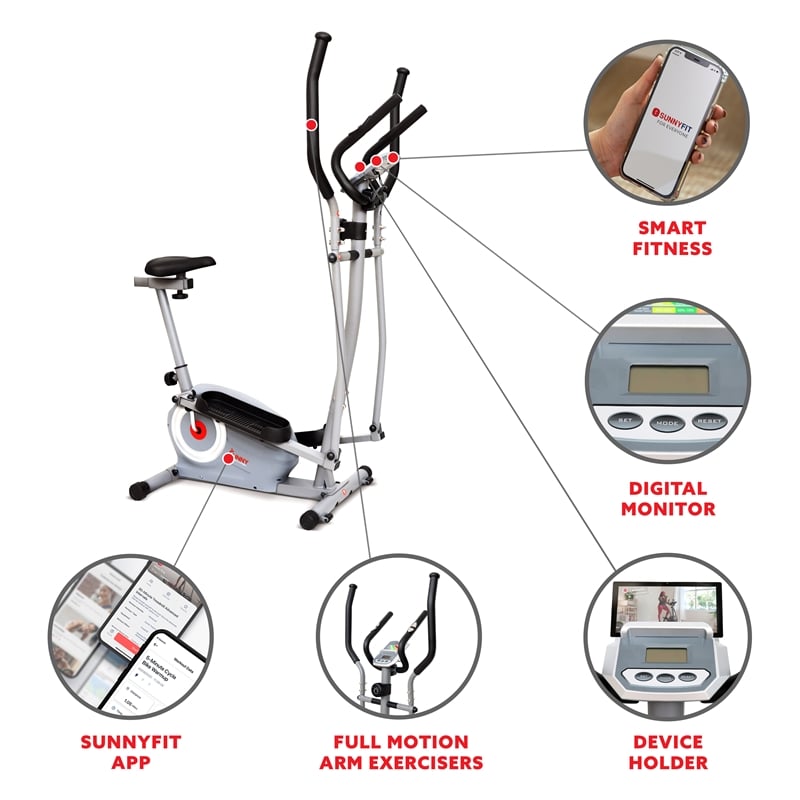 Sunny Health & Fitness Essential Interactive Series Seated Elliptical in Grey