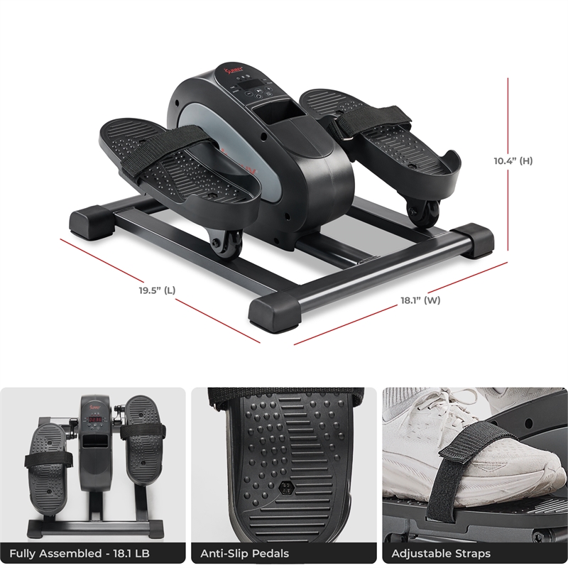 Sunny Health & Fitness Smart Motorized Mini Elliptical With 18-Levels Speed-Grey
