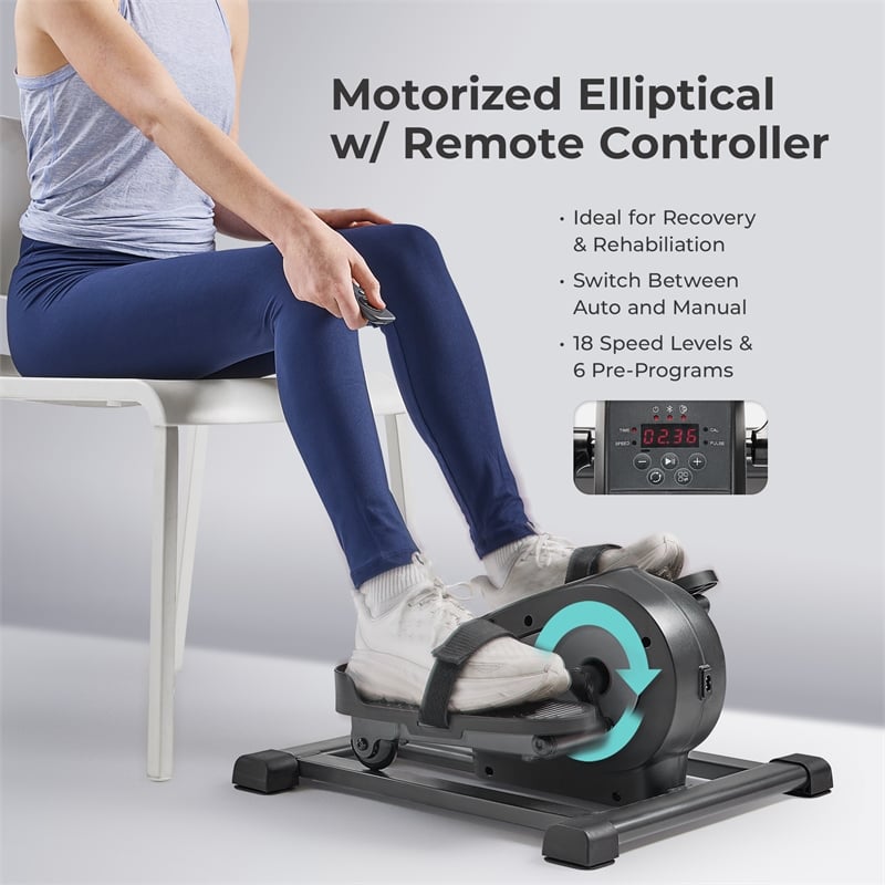 Sunny Health & Fitness Smart Motorized Mini Elliptical With 18-Levels Speed-Grey