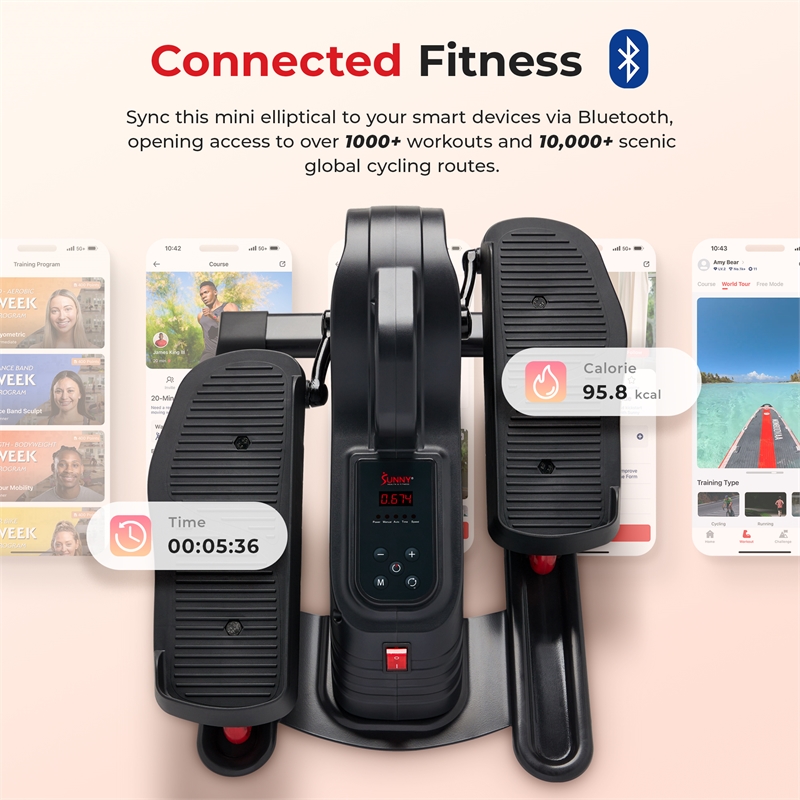 Sunny Health & Fitness SitFit Electric Under Desk Smart Elliptical - Dark Grey