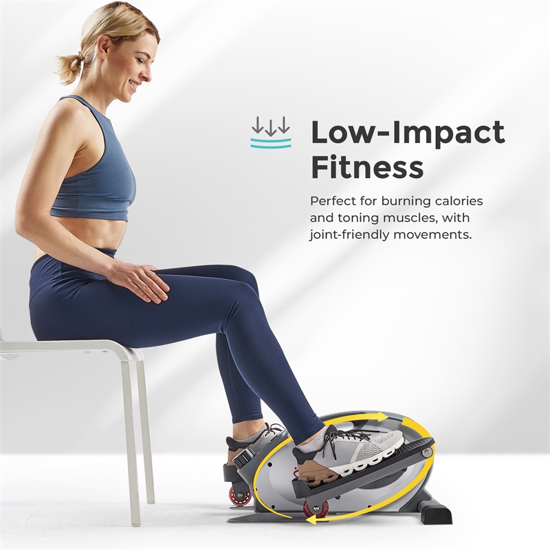 Sunny Health & Fitness Smart Portable Magnetic Under Desk Elliptical in Grey