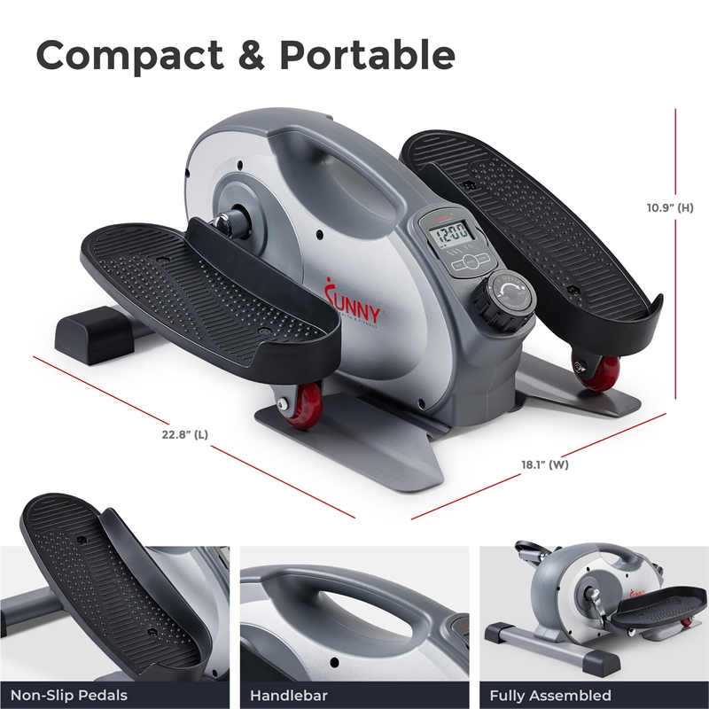 Sunny Health & Fitness Smart Portable Magnetic Under Desk Elliptical in Grey