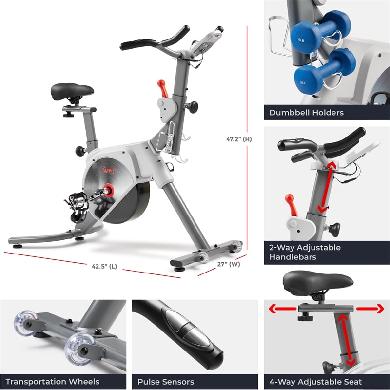Sunny Health & Fitness Prime Mag Belt Drive Indoor Bike 2-Stage Trans in Gray