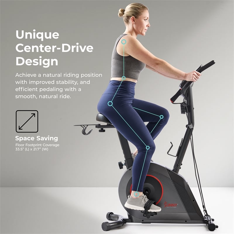 Sunny Health & Fitness Corezy 16-Level Mag Upright Bike w/ Bands in Black