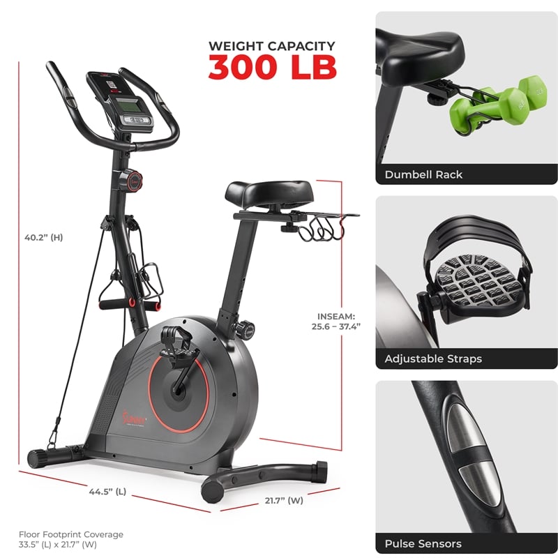 Sunny Health & Fitness Corezy 16-Level Mag Upright Bike w/ Bands in Black