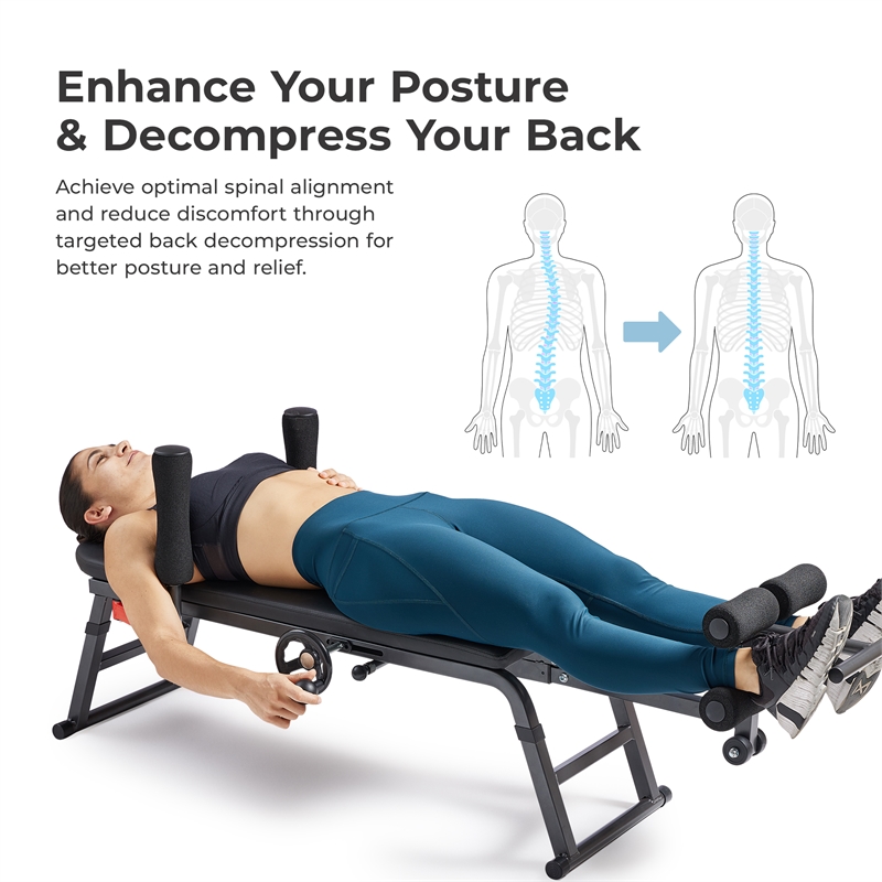 Sunny Health & Fitness Inversion Traction Stretch Decompression Table in Black