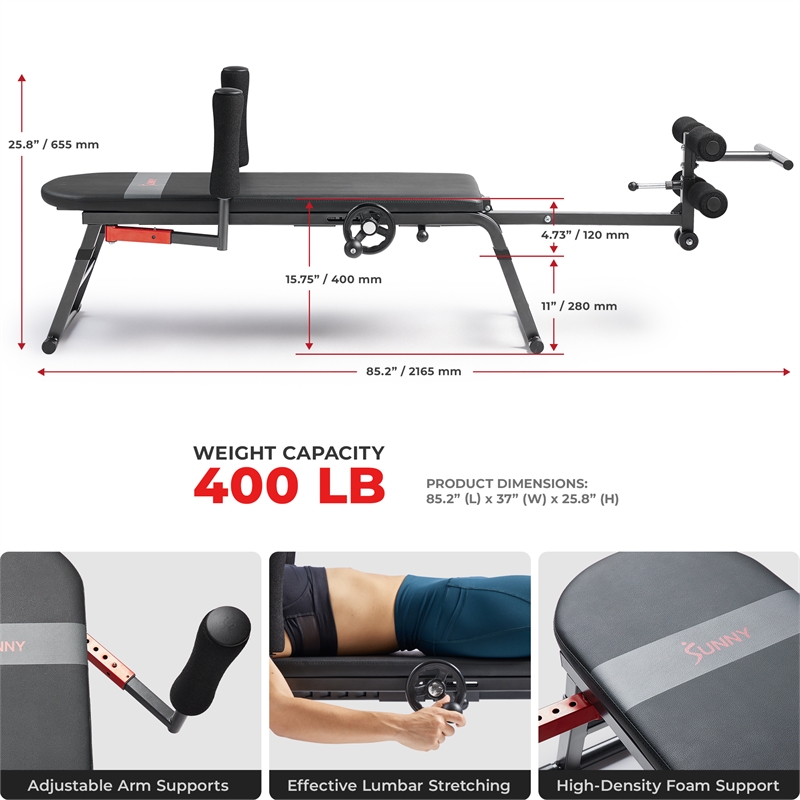 Sunny Health & Fitness Inversion Traction Stretch Decompression Table in Black